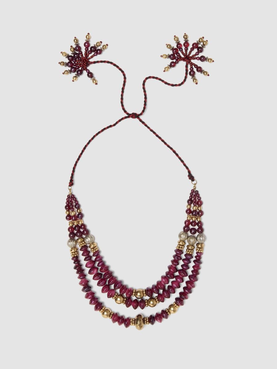 Three-strand wine-purple beaded necklace_0