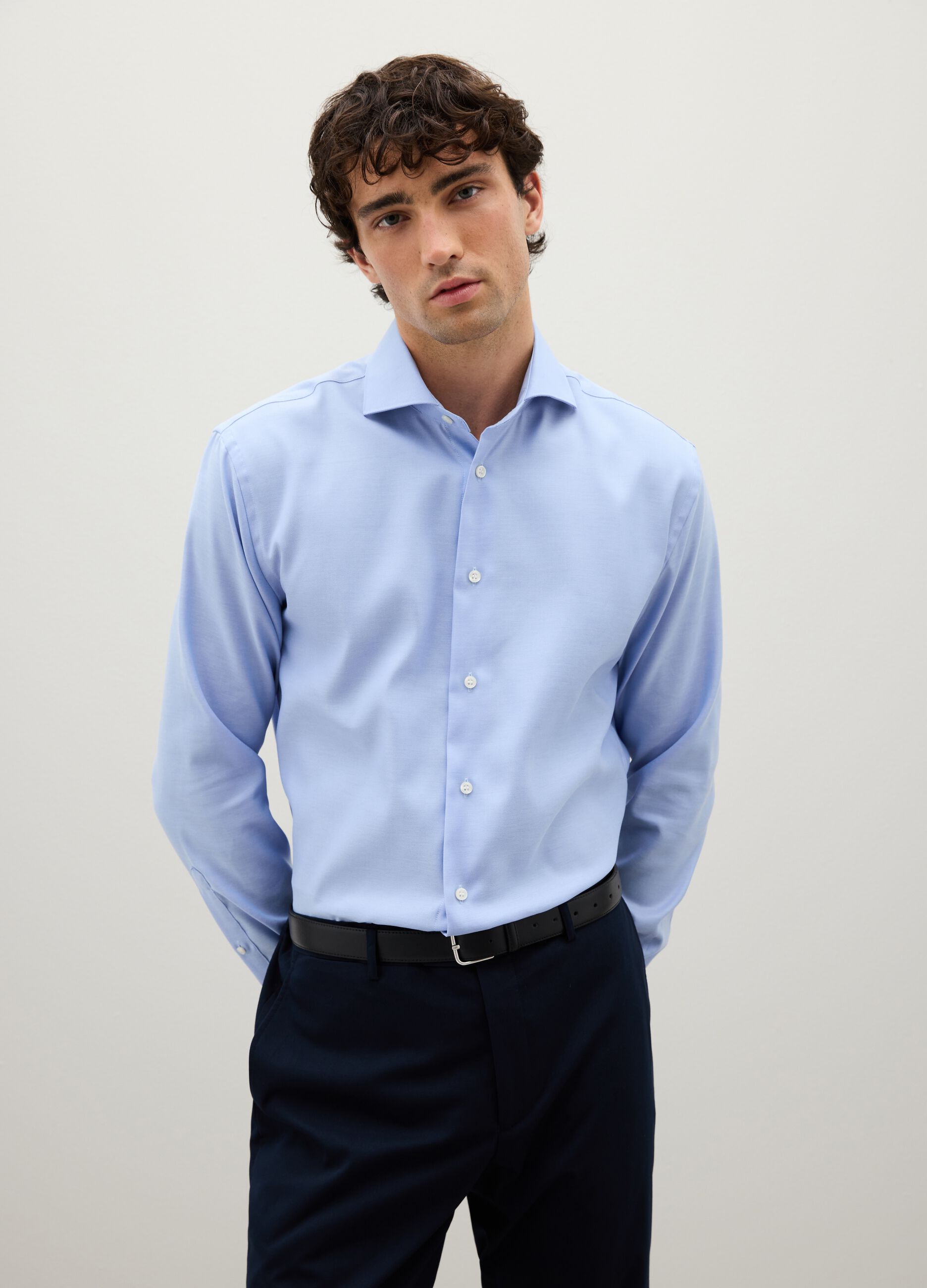 Regular fit azure pure cotton shirt
