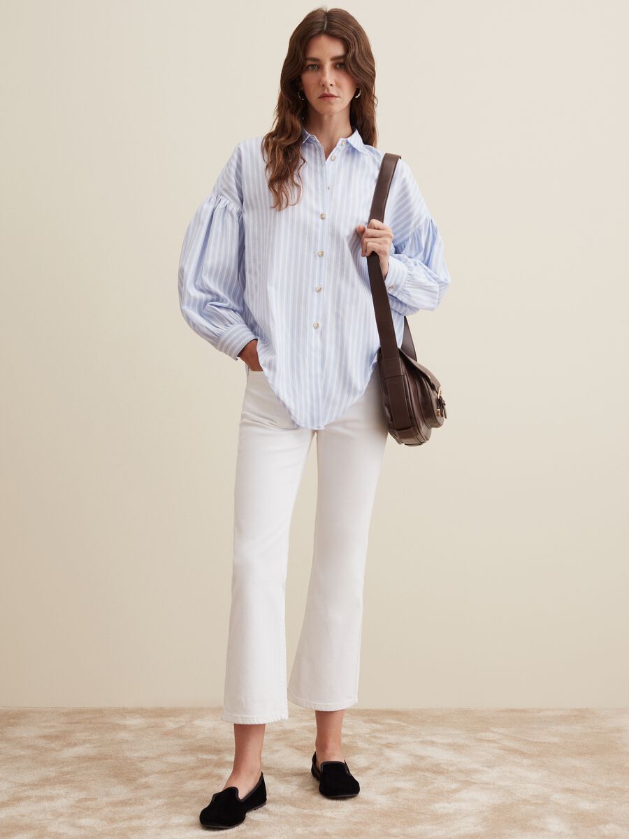 Camicia oversize a righe maniche a sbuffo_0