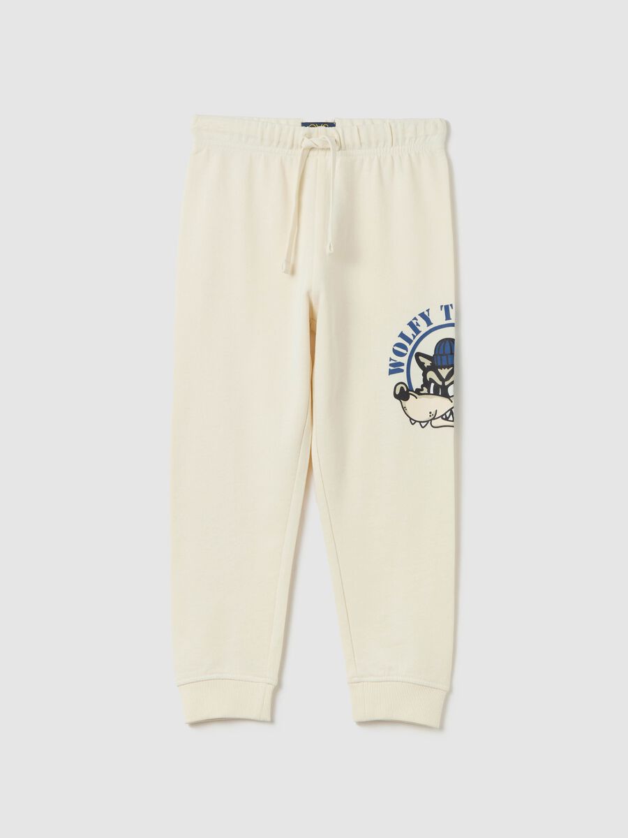 Fleece joggers with drawstring and print_0