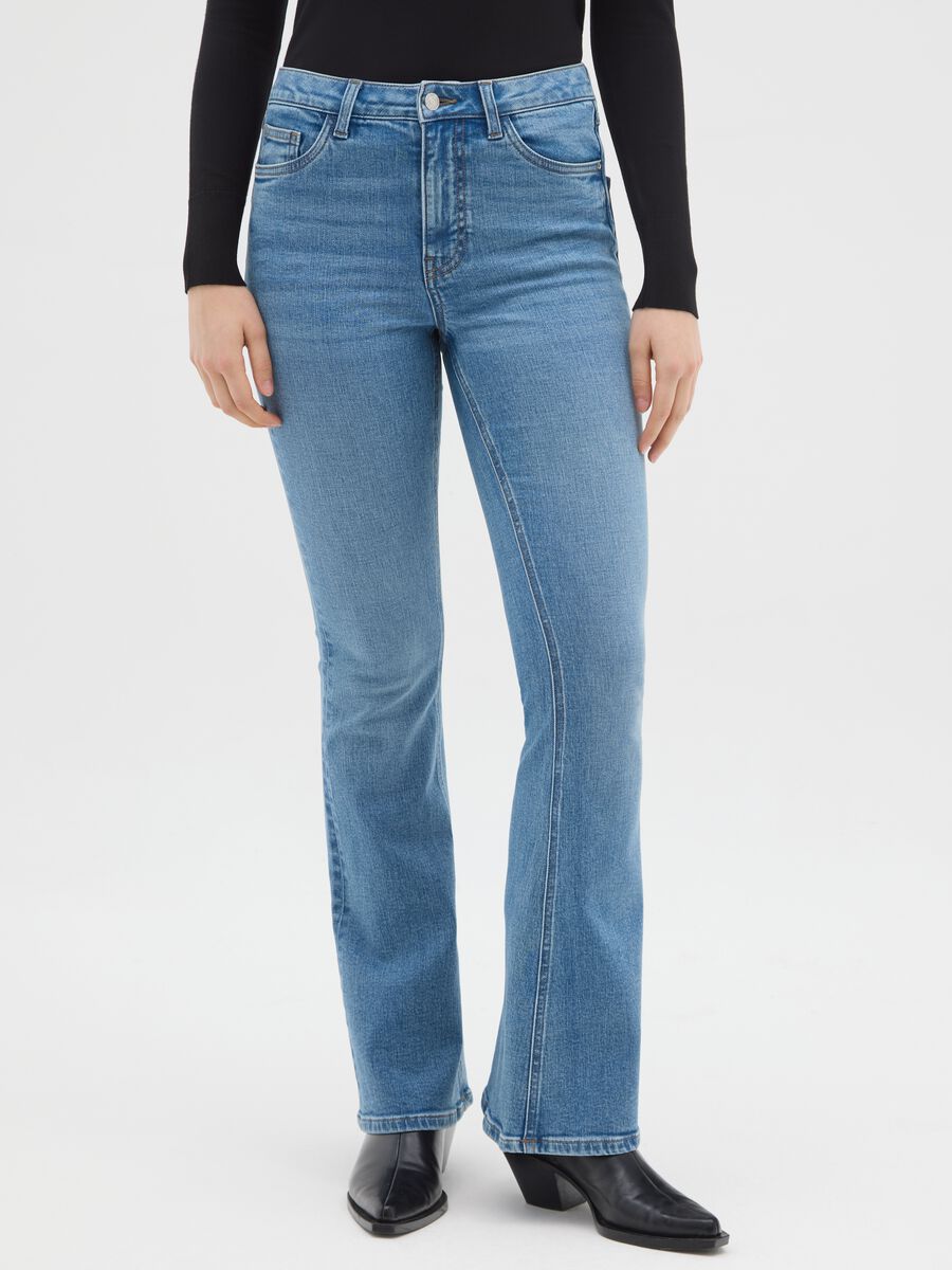 Blue Flare Jeans in Stretch Denim Cotton_1