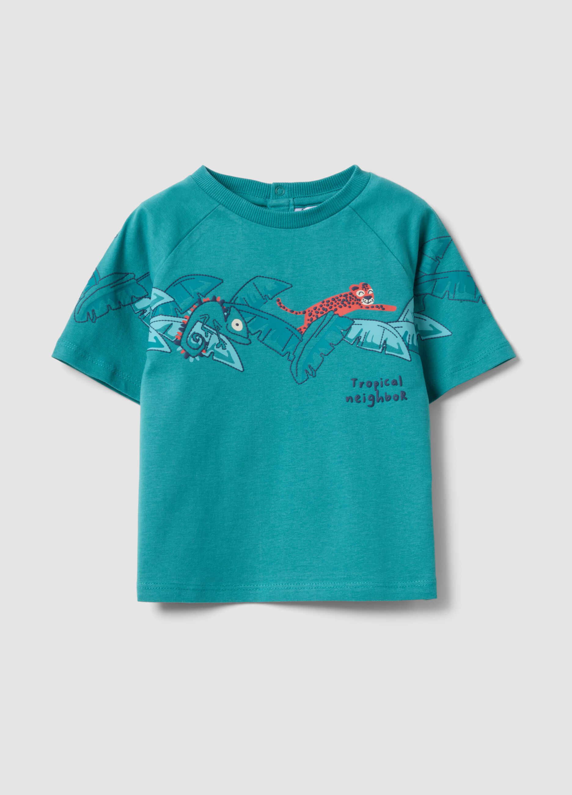 Blue pure cotton short-sleeve T-shirt for baby boy, oversized fit