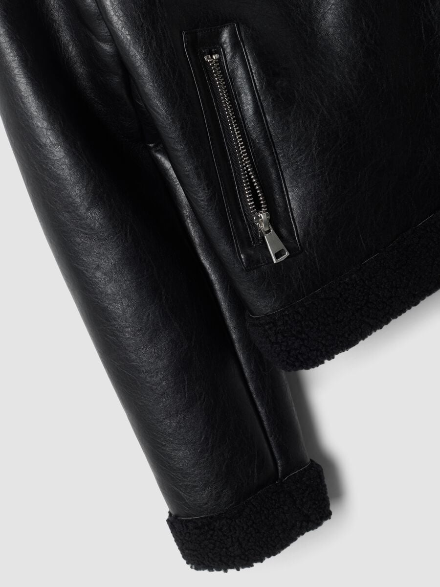 Black aviator-style jacket with diagonal zip_4