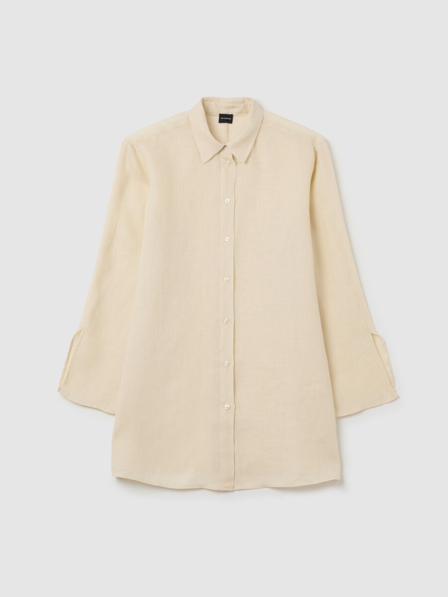 Women's long beige pure linen shirt - oversized_4