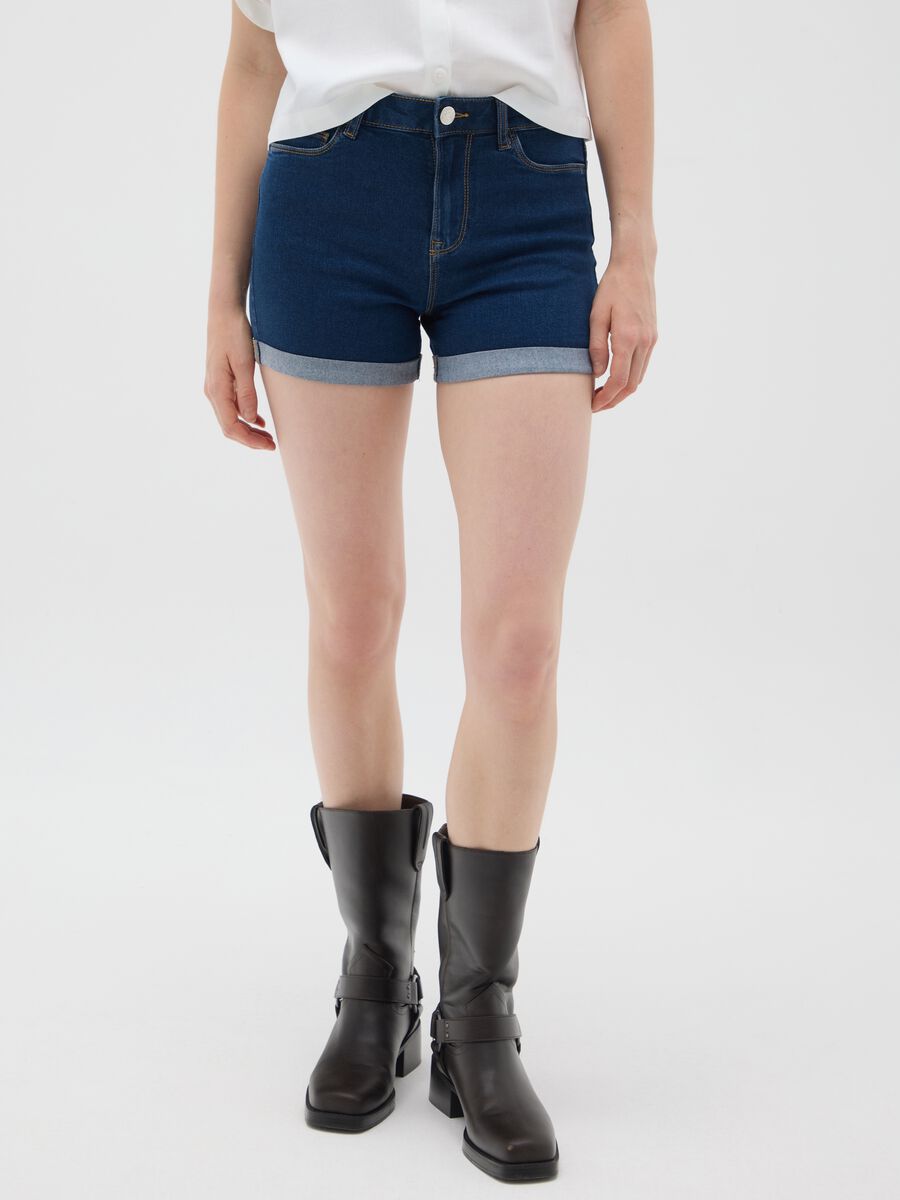 Shorts da donna in denim blu regular fit_1