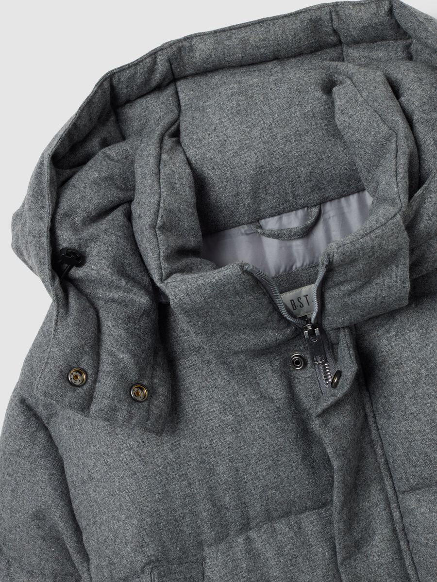 Grey Long Padded Jacket Regular Fit_5