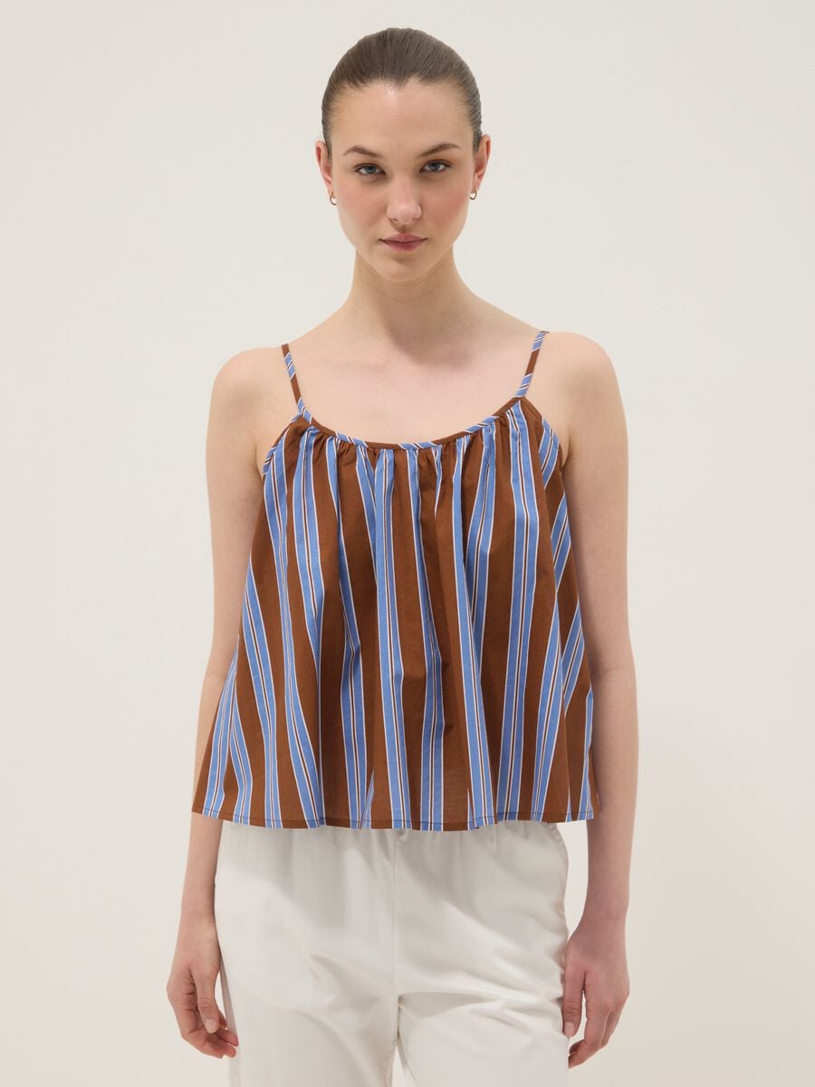 Brown striped pure cotton top_0