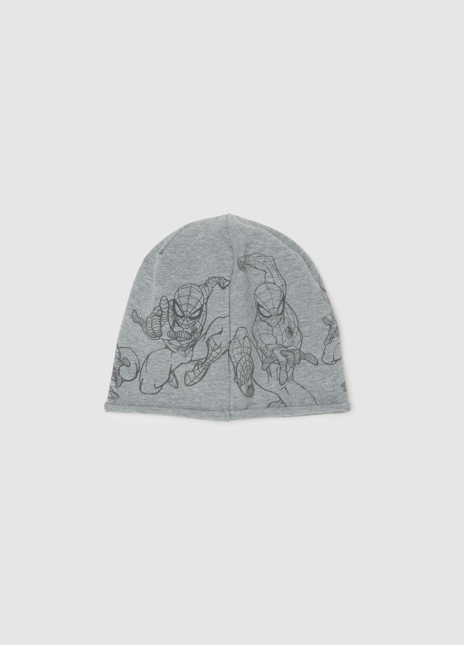 Cappello da bambino in cotone grigio multicolor con stampa Spider-Man