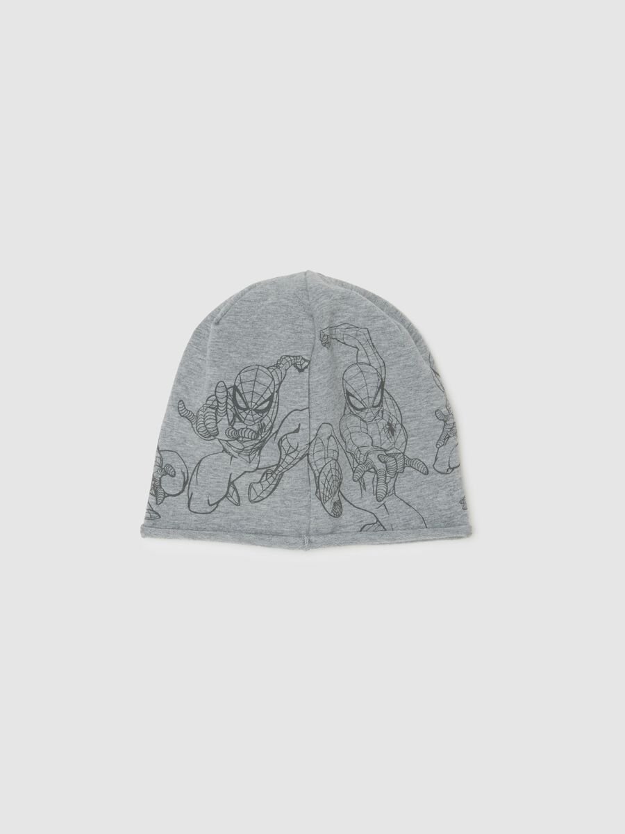 Cappello da bambino in cotone grigio multicolor con stampa Spider-Man_1