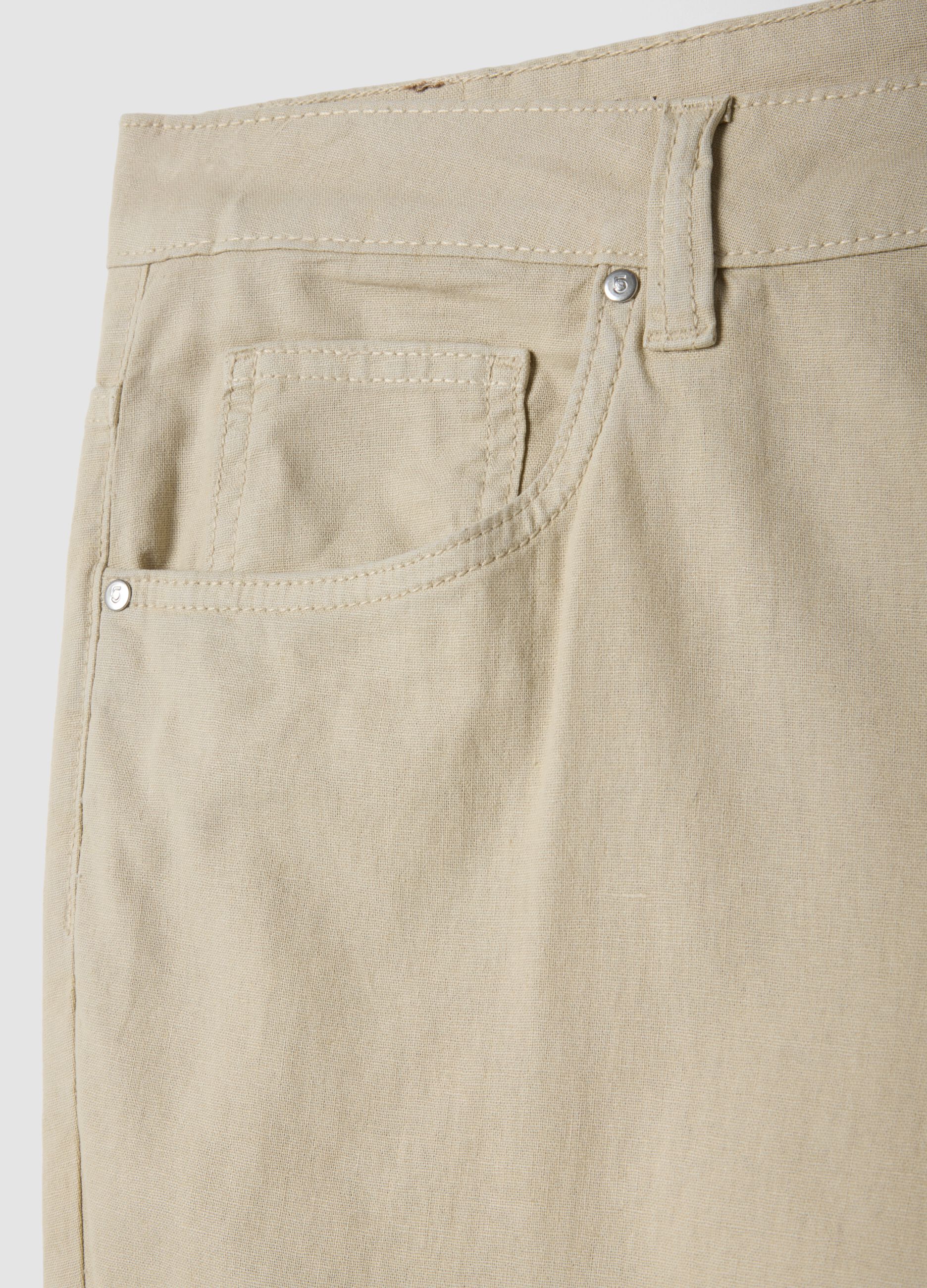 Beige casual linen-blend regular-fit trousers
