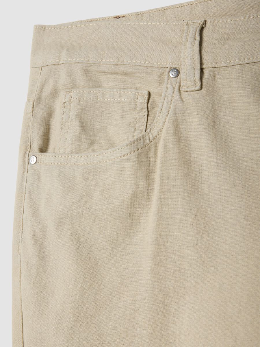 Beige casual linen-blend regular-fit trousers_5