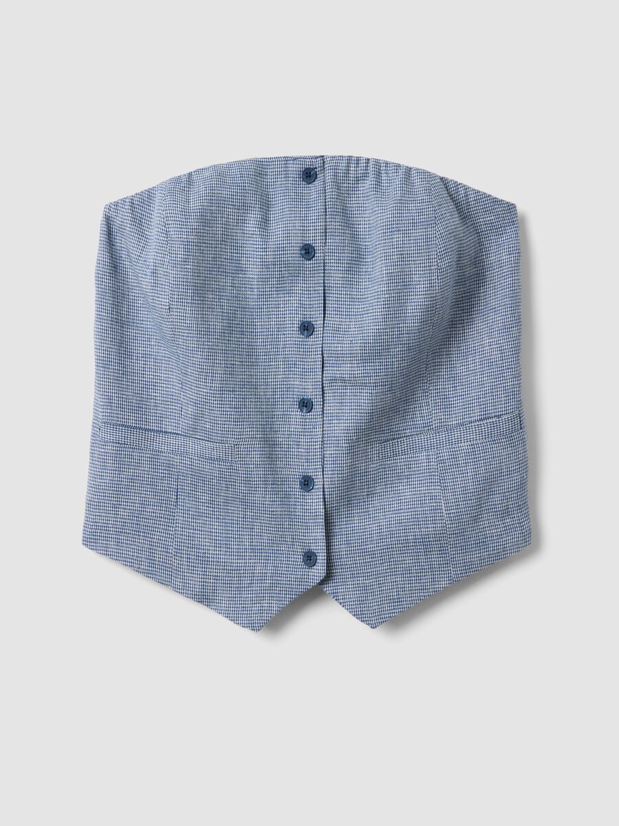 Corsetto in misto lino a quadri bianchi e blu slim fit_4
