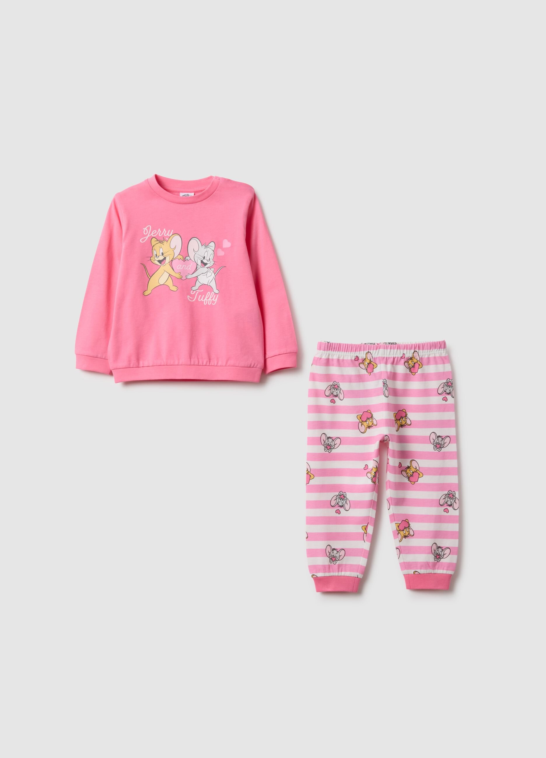 Pink striped pure cotton baby pyjamas with Jerry and Tuffy print