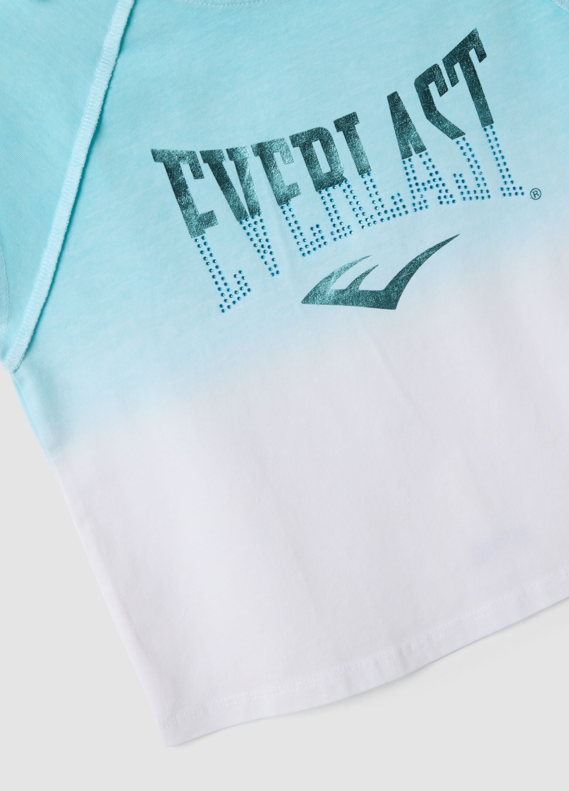 T-shirt azzurra in cotone elasticizzato a maniche corte per bambina regular fit