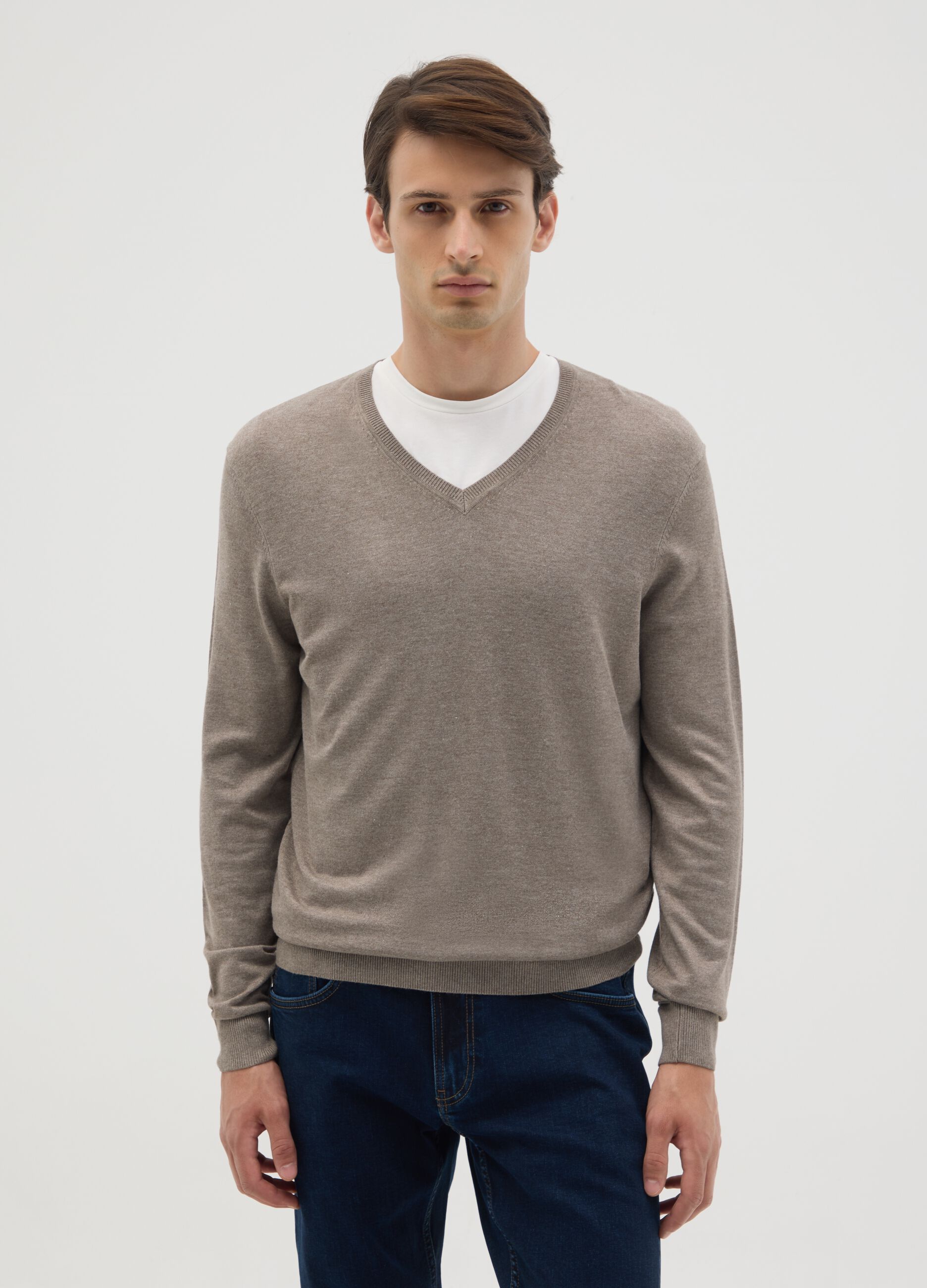 Beige mixed regular fit sweater