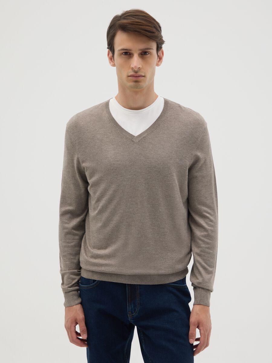 Beige mixed regular fit sweater_0