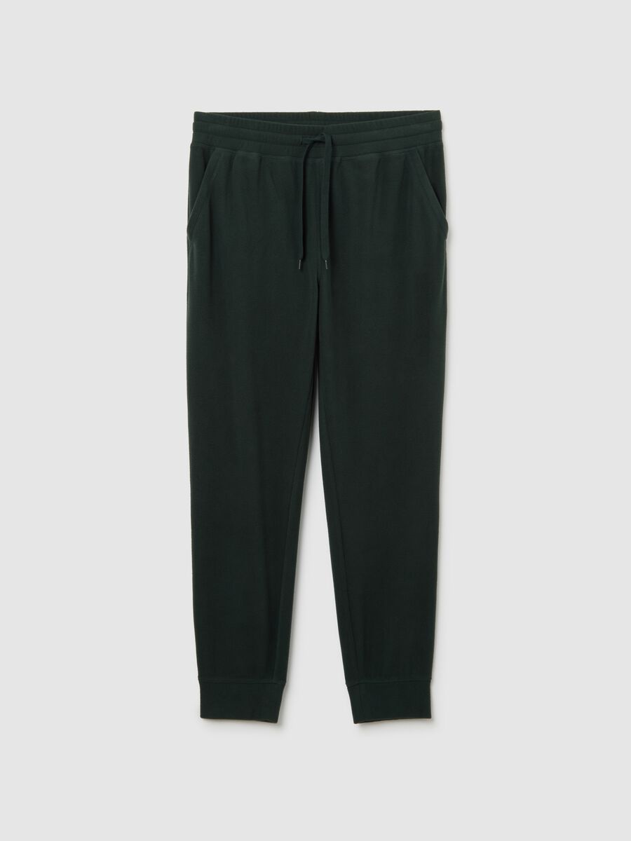 Regular Fit Green Fleece Trousers with Elastic Waist_0