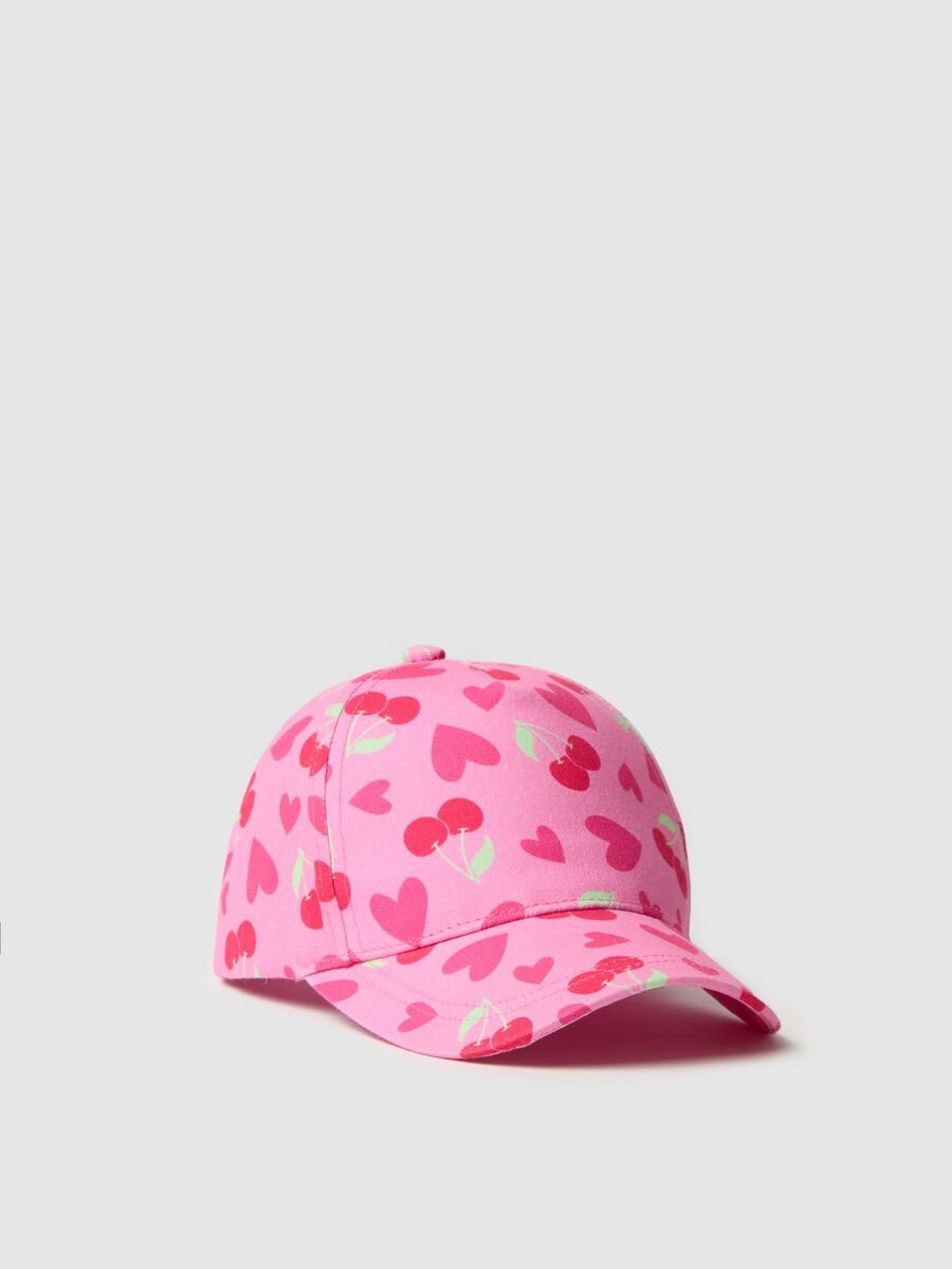Baseball cap with cherries and hearts print_0