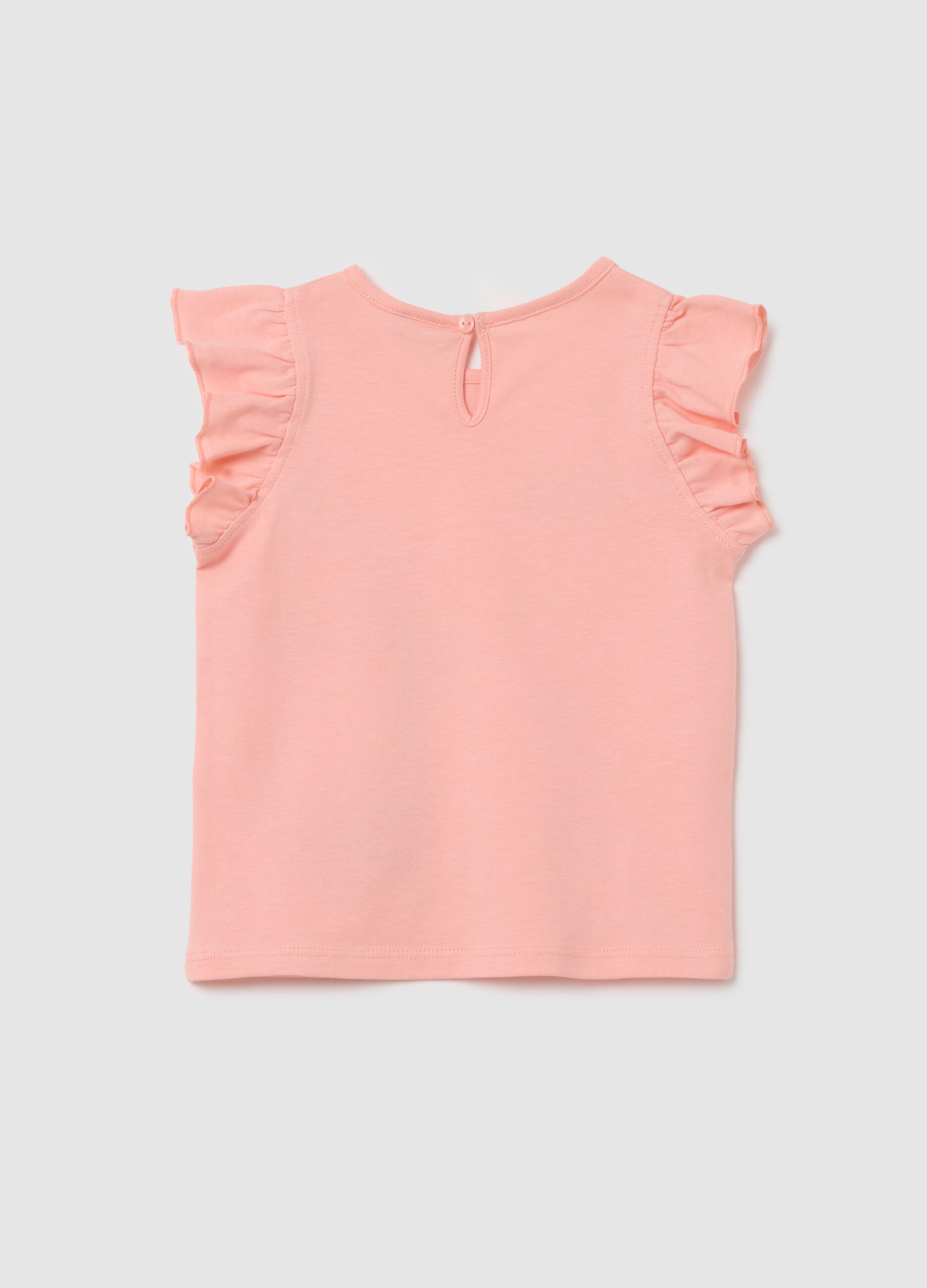 Pink regular-fit pure cotton girl's top with ruffled sleeves and print