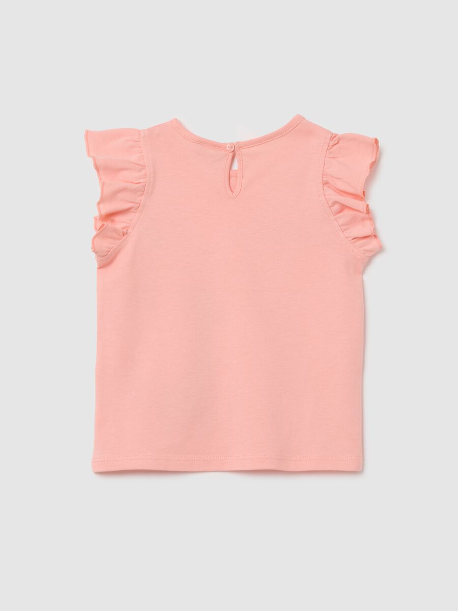 Pink regular-fit pure cotton girl's top with ruffled sleeves and print_1