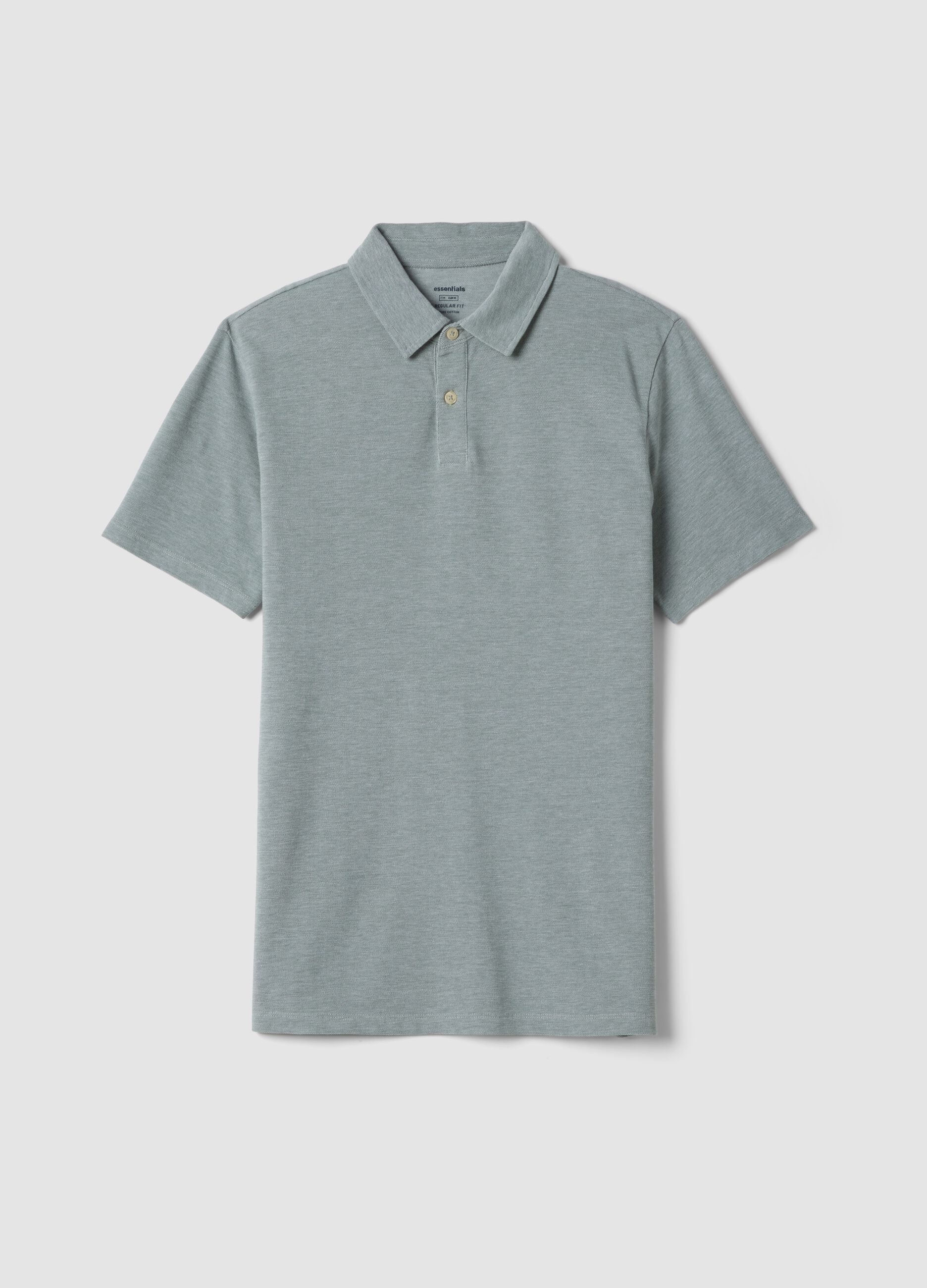 Grey short-sleeved polo shirt in pure cotton