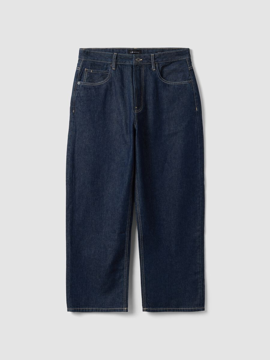Blue denim jeans in pure cotton, baggy fit_4