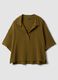 Short green pure cotton kaftan with V-neck_4