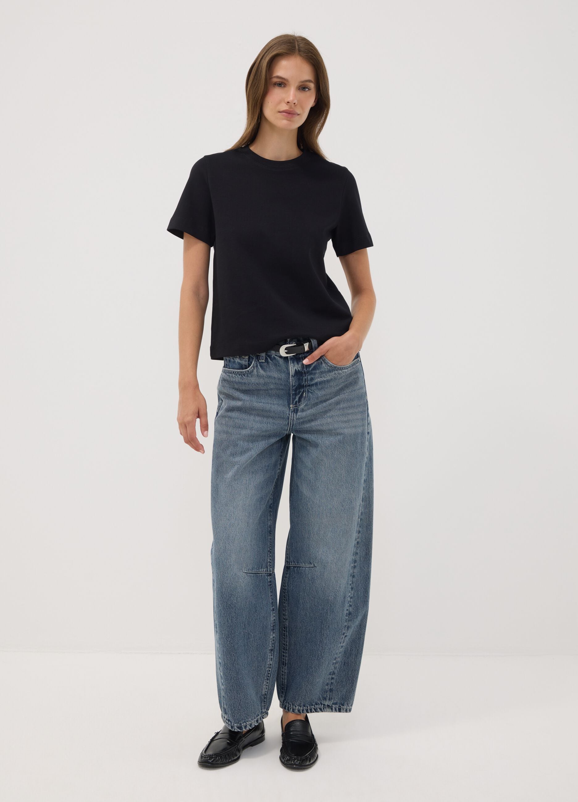 Pure cotton denim balloon-fit jeans