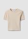 T-shirt fitted in cotone elasticizzato beige a costine_0