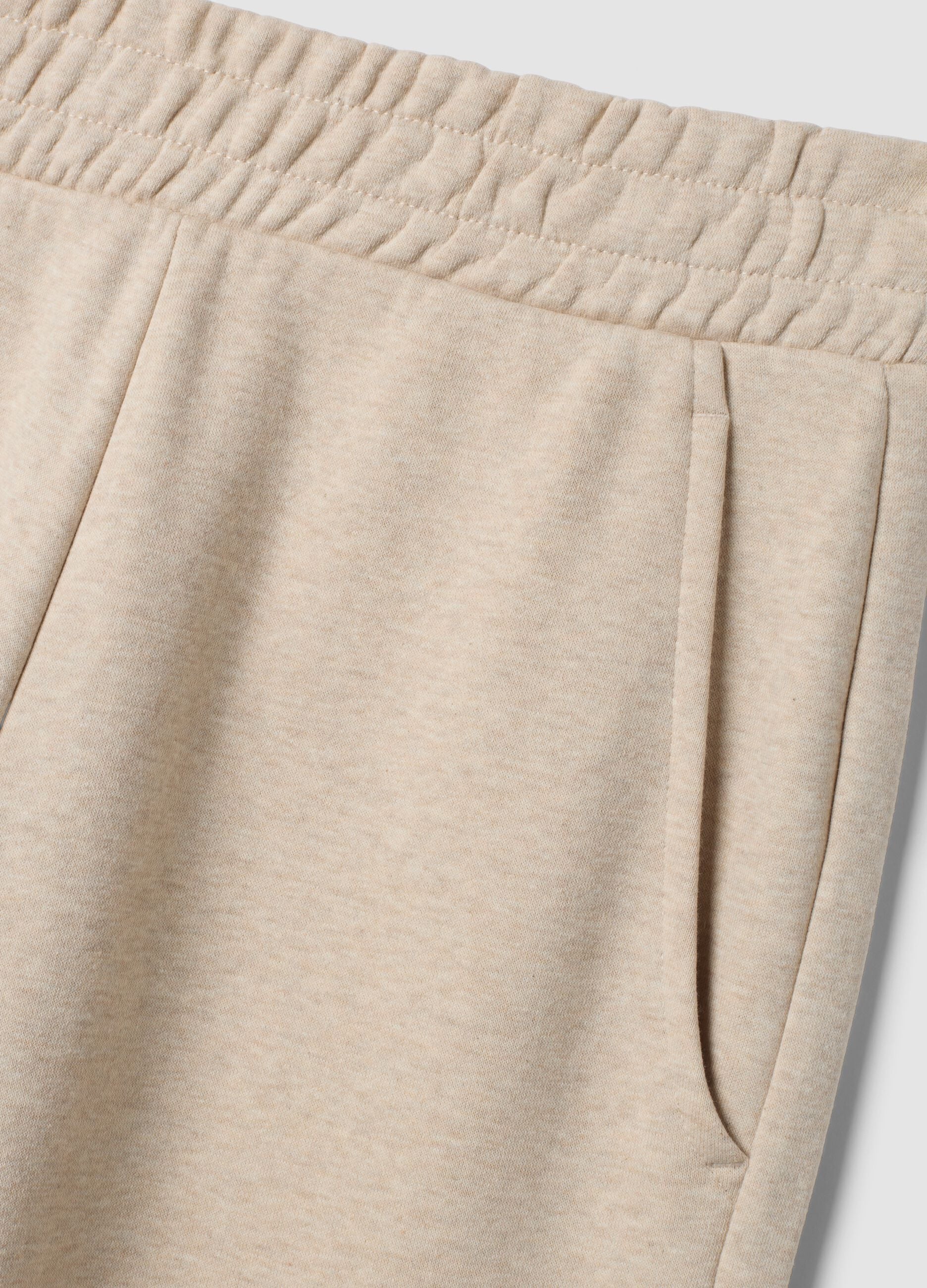 Beige cotton-blend straight-fit trousers