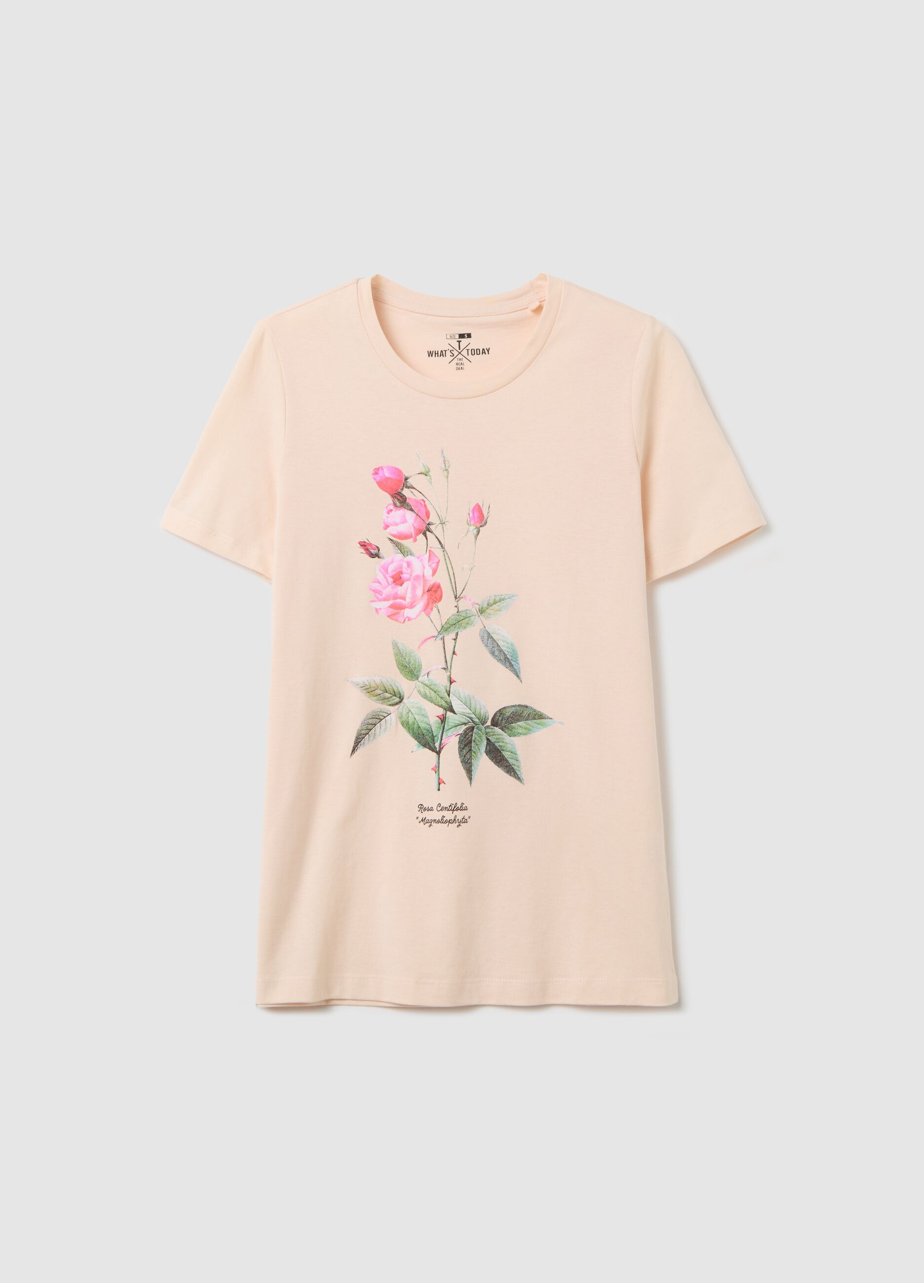 T-shirt rosa in cotone con stampa fiore