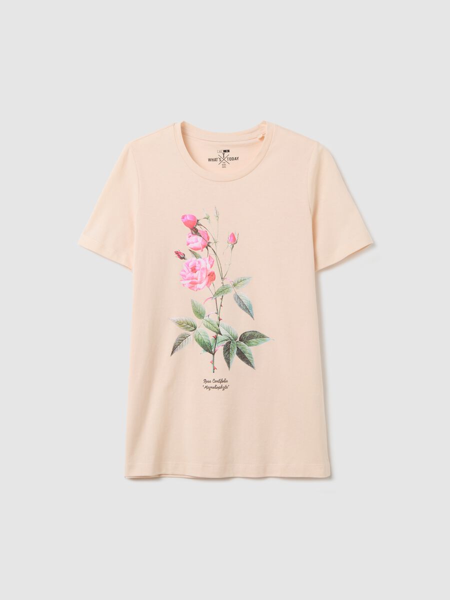 Pink cotton T-shirt with flower print_4