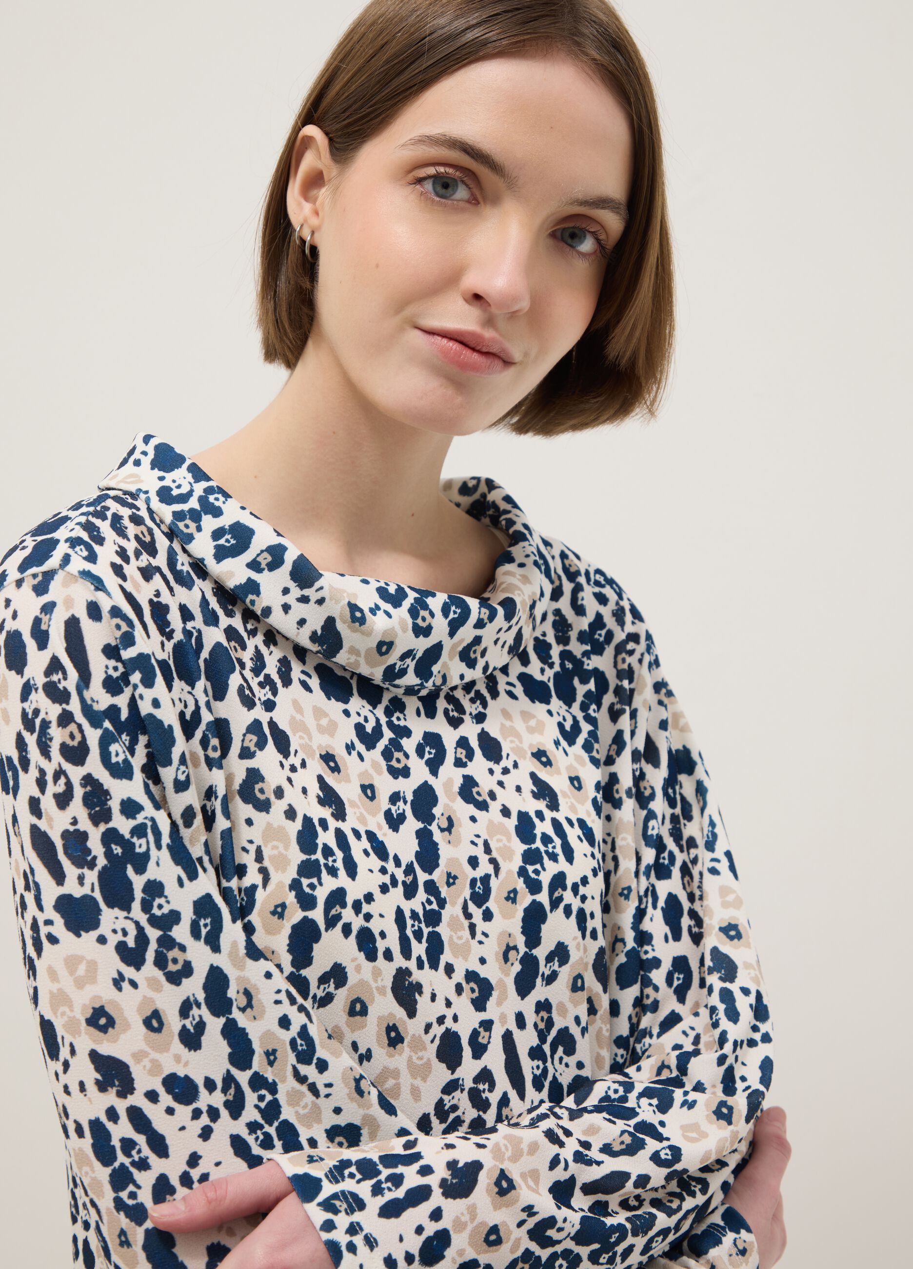 Multicolour long-sleeve regular fit shirt with pattern