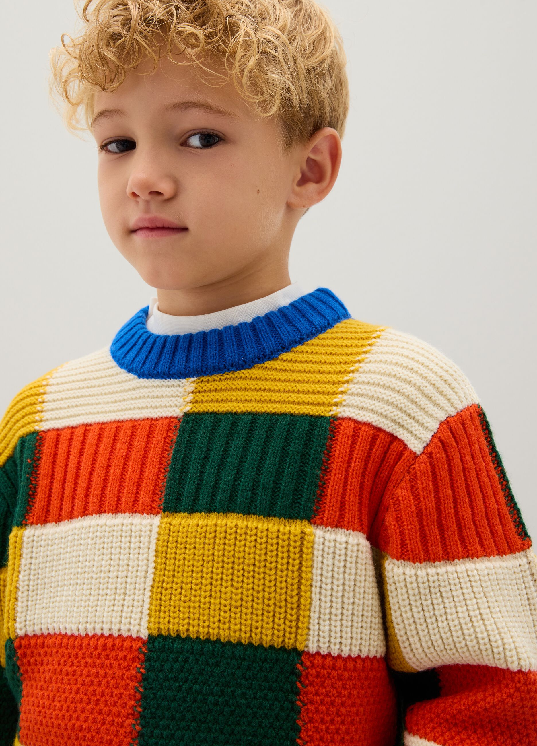 Children's Multicolour Wool Blend Sweater, Regular Fit