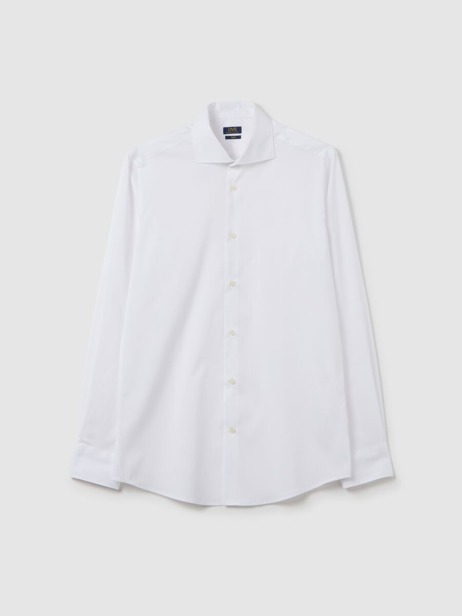 White slim shirt with French collar and buttons_0