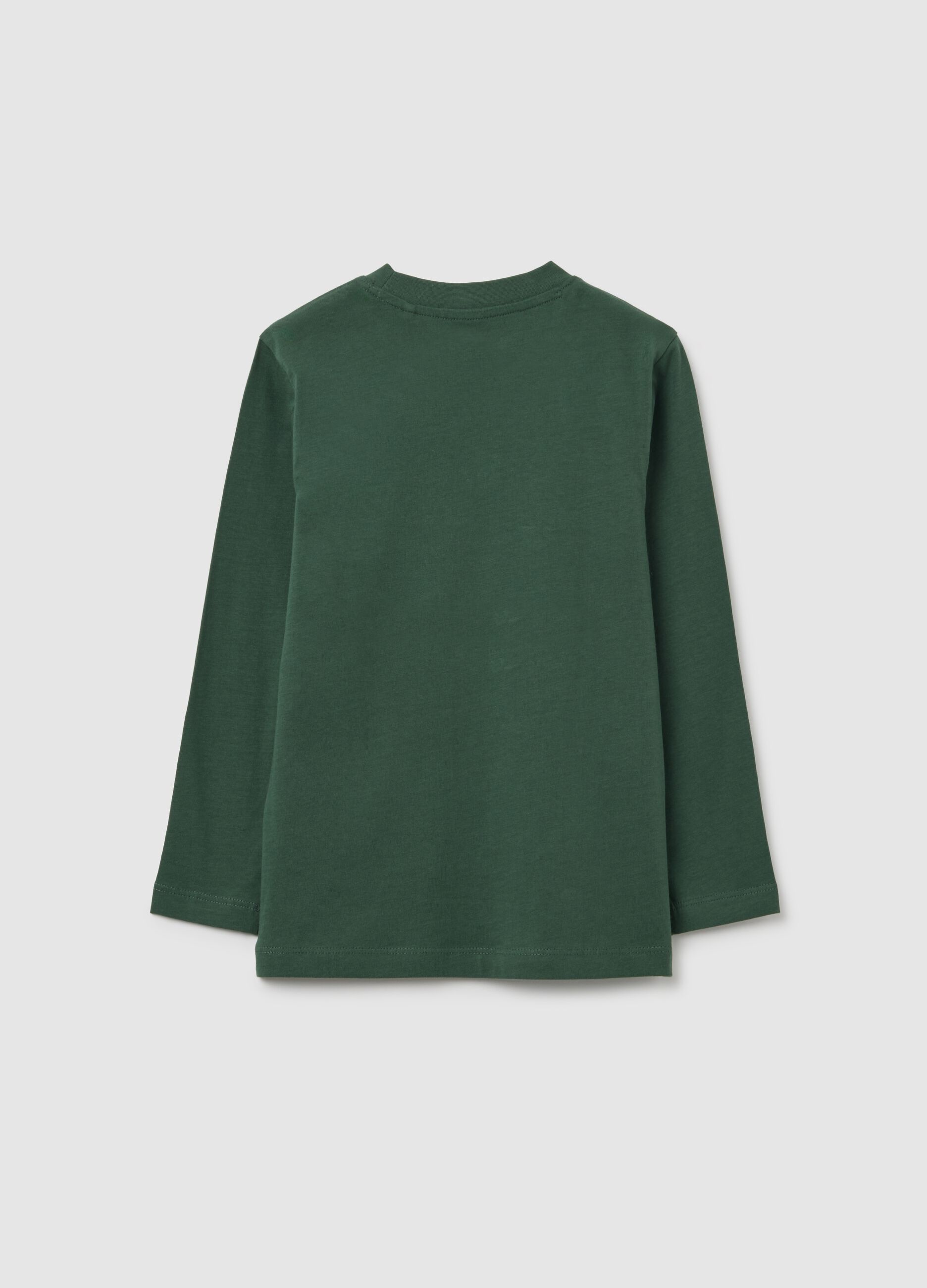 T-shirt da bambino in puro cotone verde regular fit con stampa