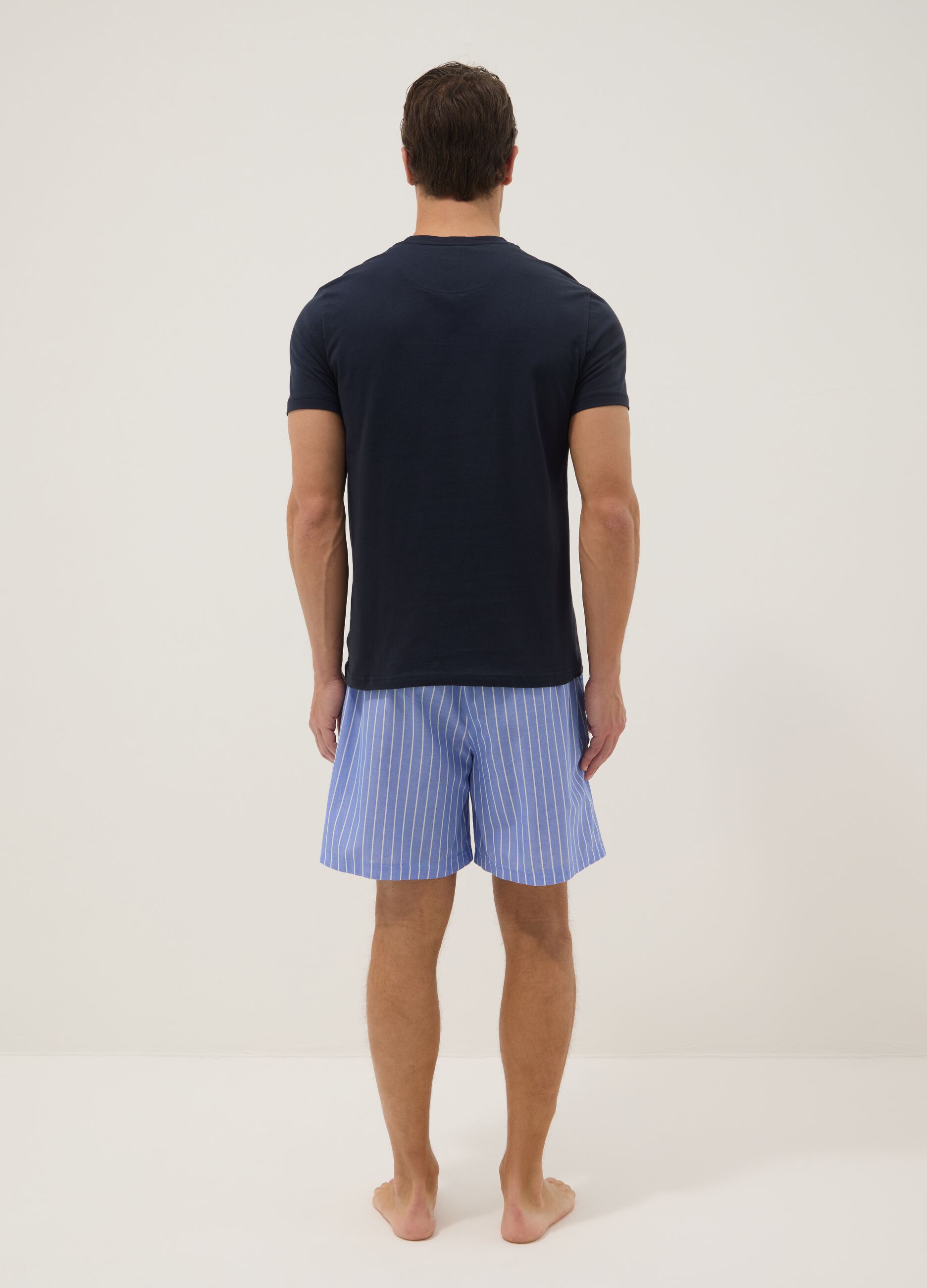 Blue short striped pyjamas in pure organic cotton jersey