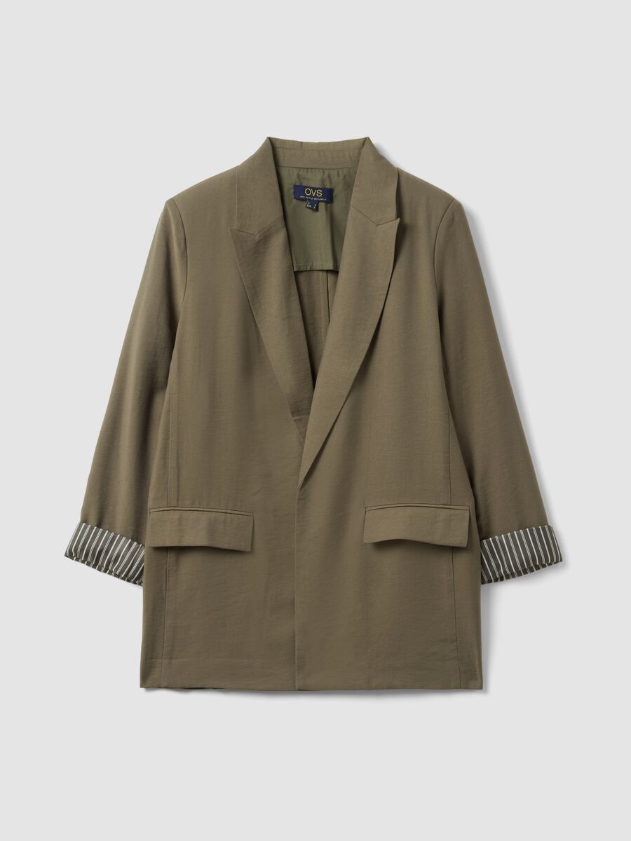 Green regular fit viscose blend blazer with striped cuffs_0