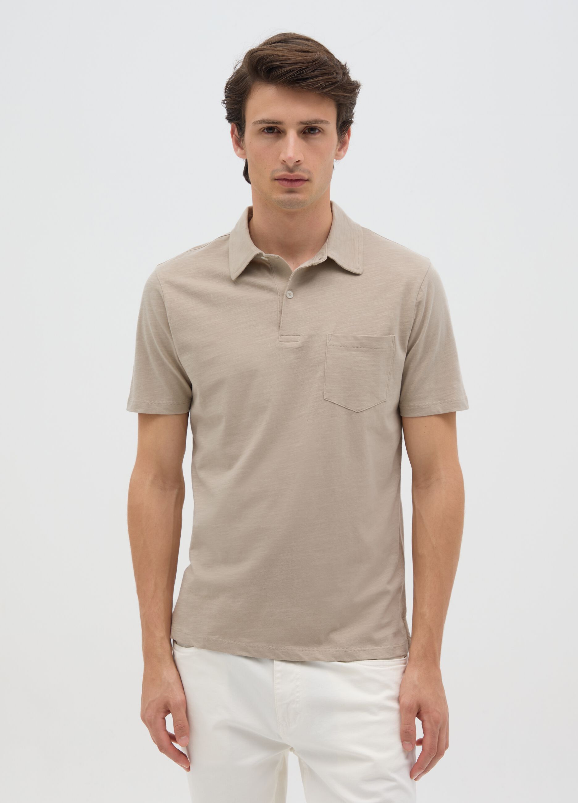 Men's Beige Pure Cotton Polo Regular Fit