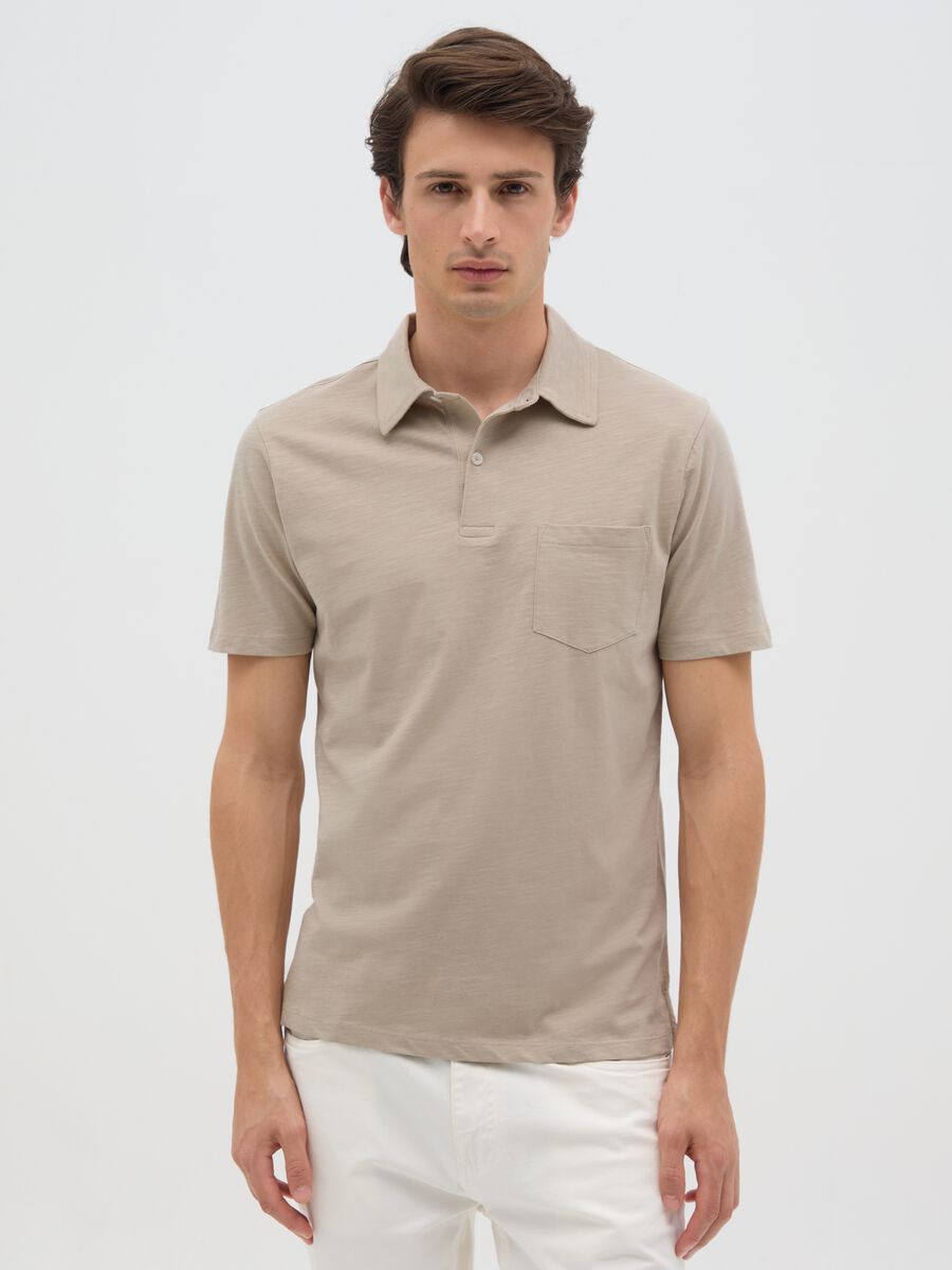 Men's Beige Pure Cotton Polo Regular Fit_0