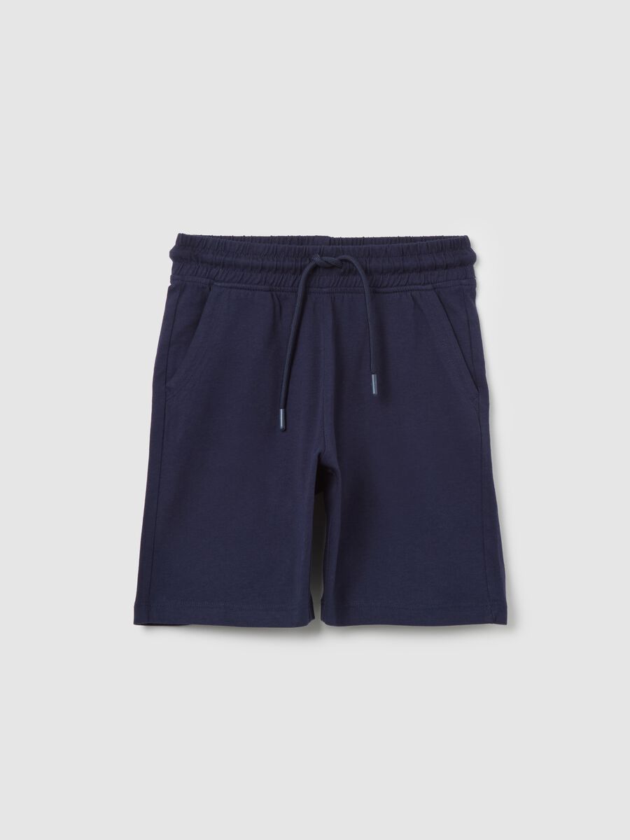 Blue cotton shorts with elastic waistband_0