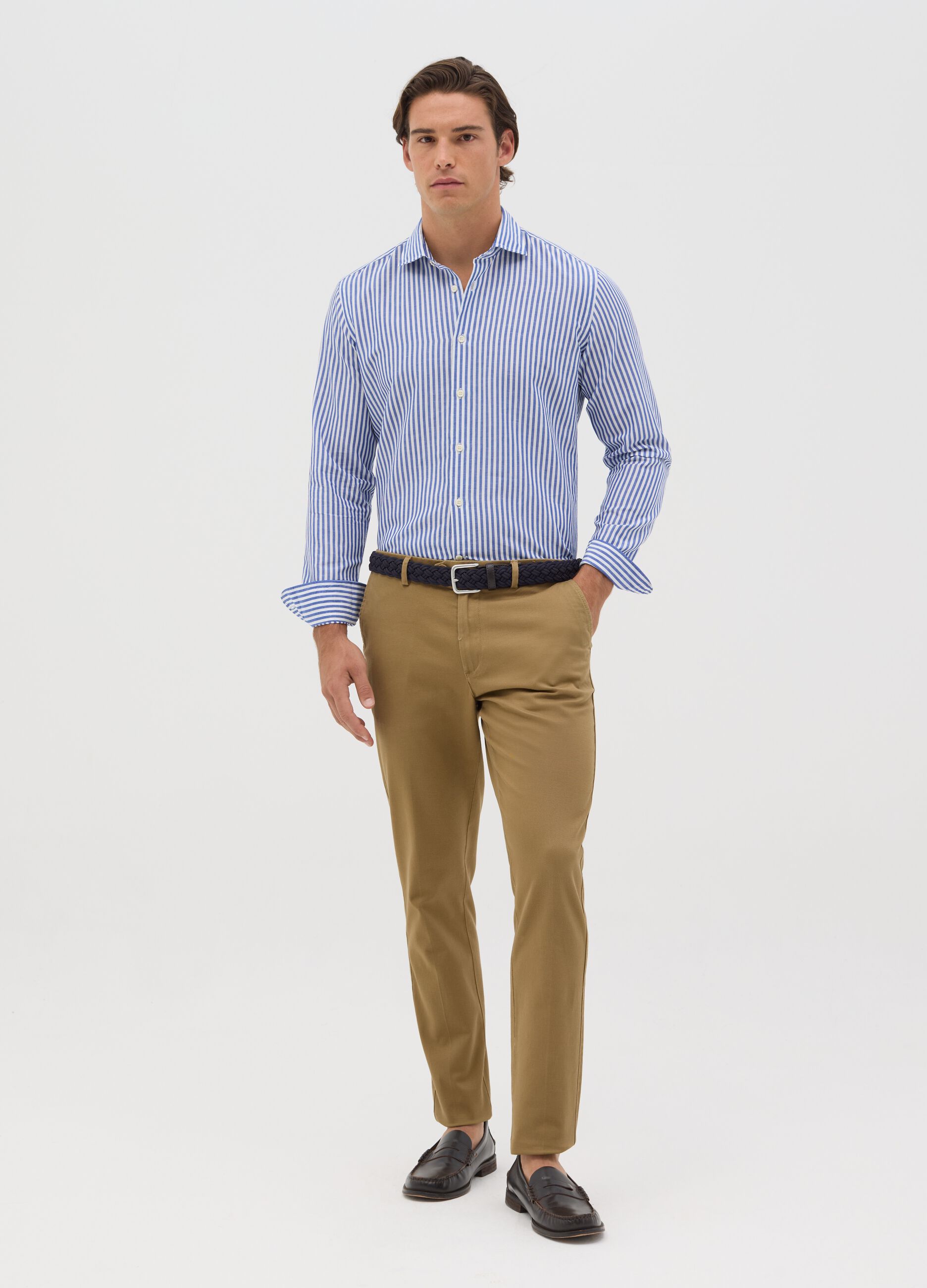 Slim camel trousers in stretch cotton