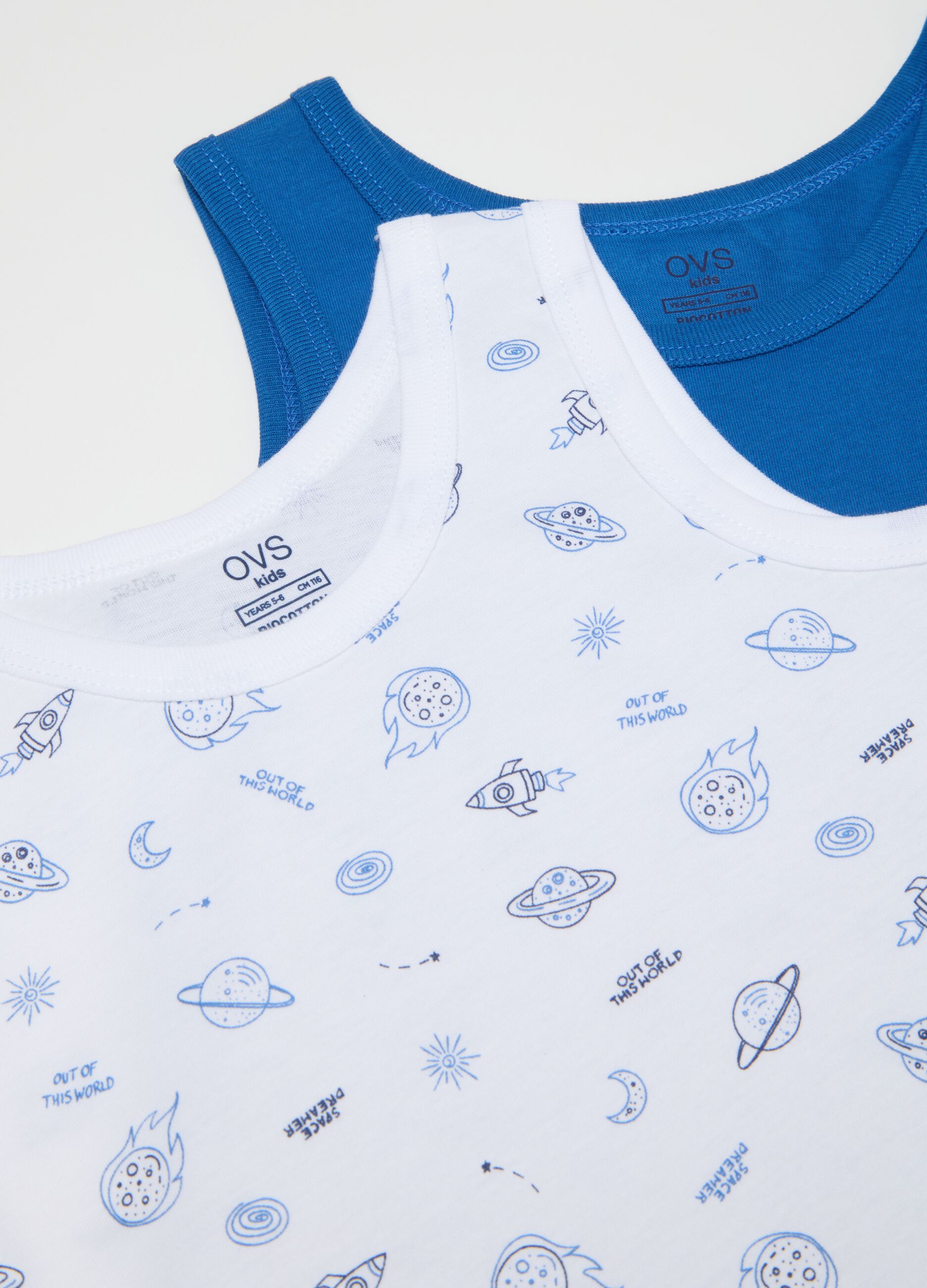 Multicoloured pure cotton kids' vest twin pack