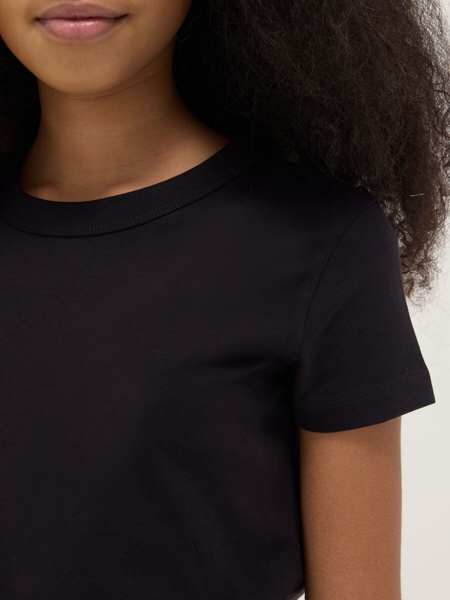 Girls' black cotton blend T-shirt regular fit_2