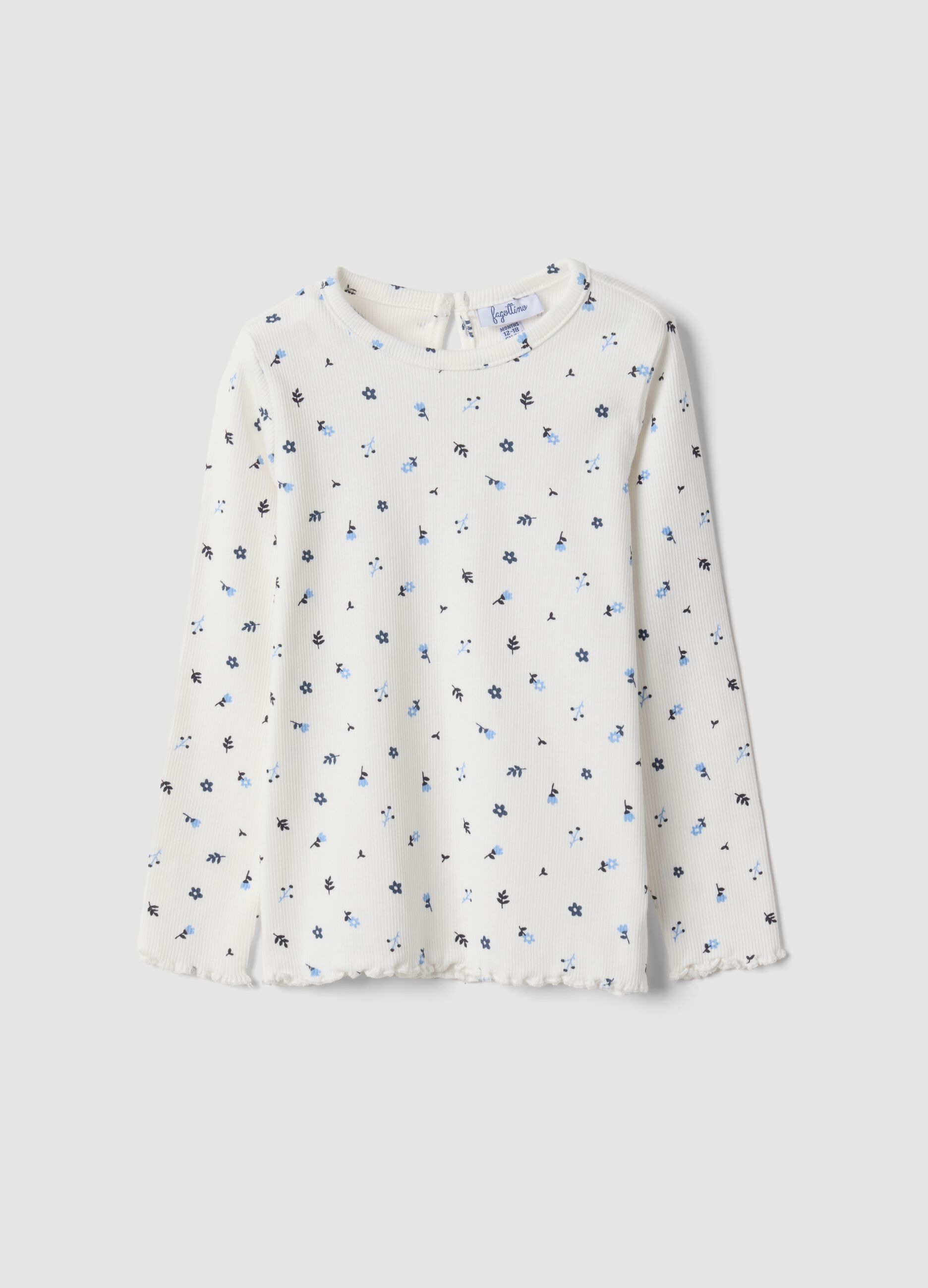 White organic stretch cotton T-shirt with pattern