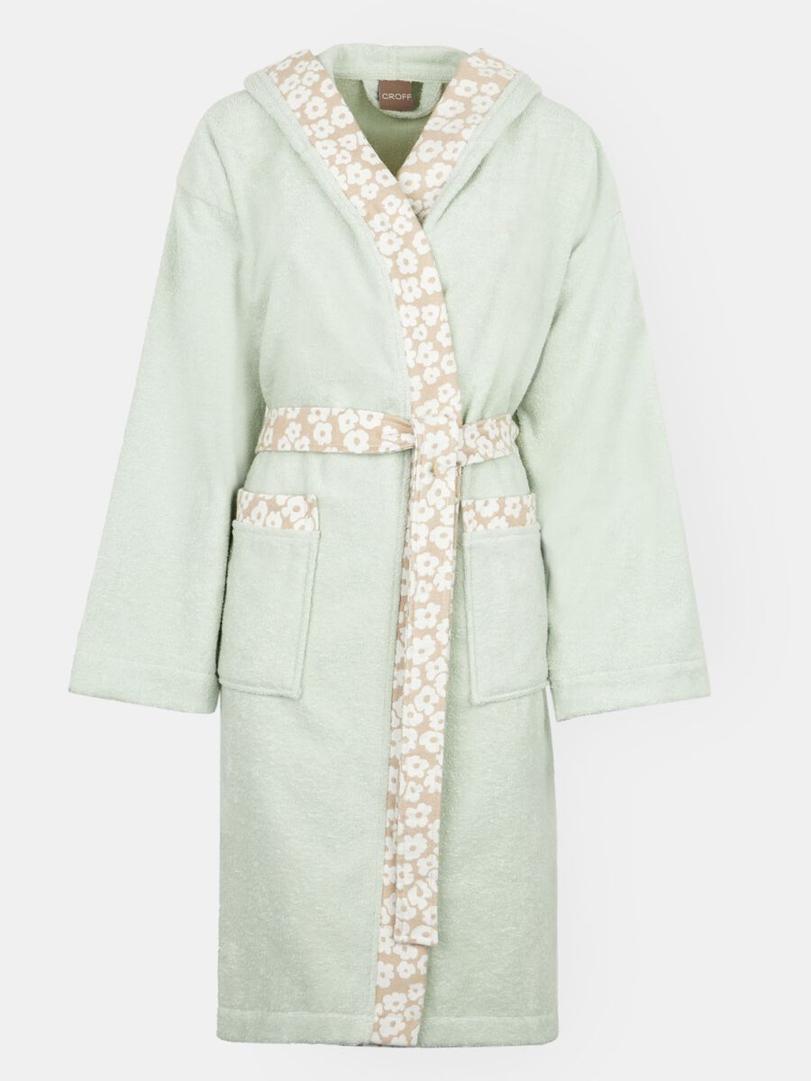Cotton bathrobe with floral inserts_0