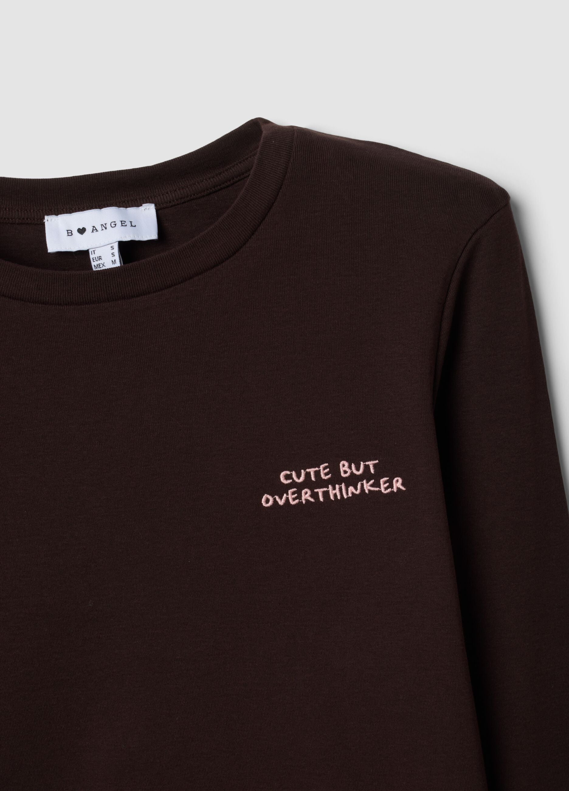 T-shirt marrone in puro cotone con lettering sul petto