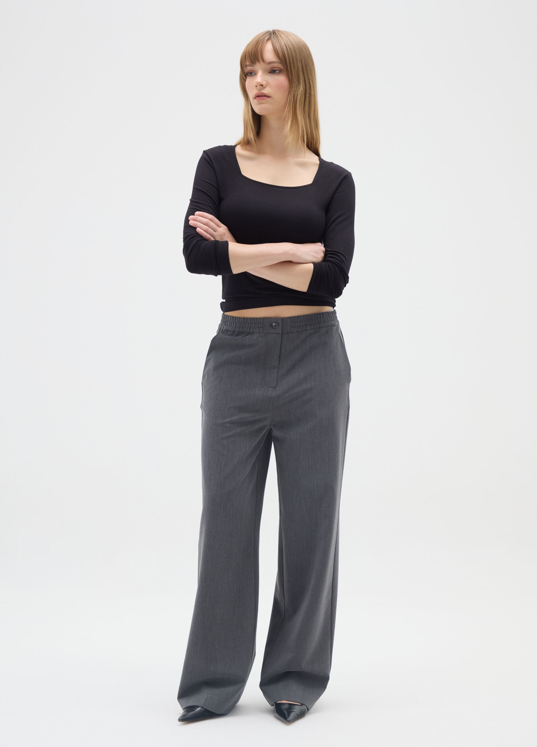 Black stretch viscose jersey regular fit