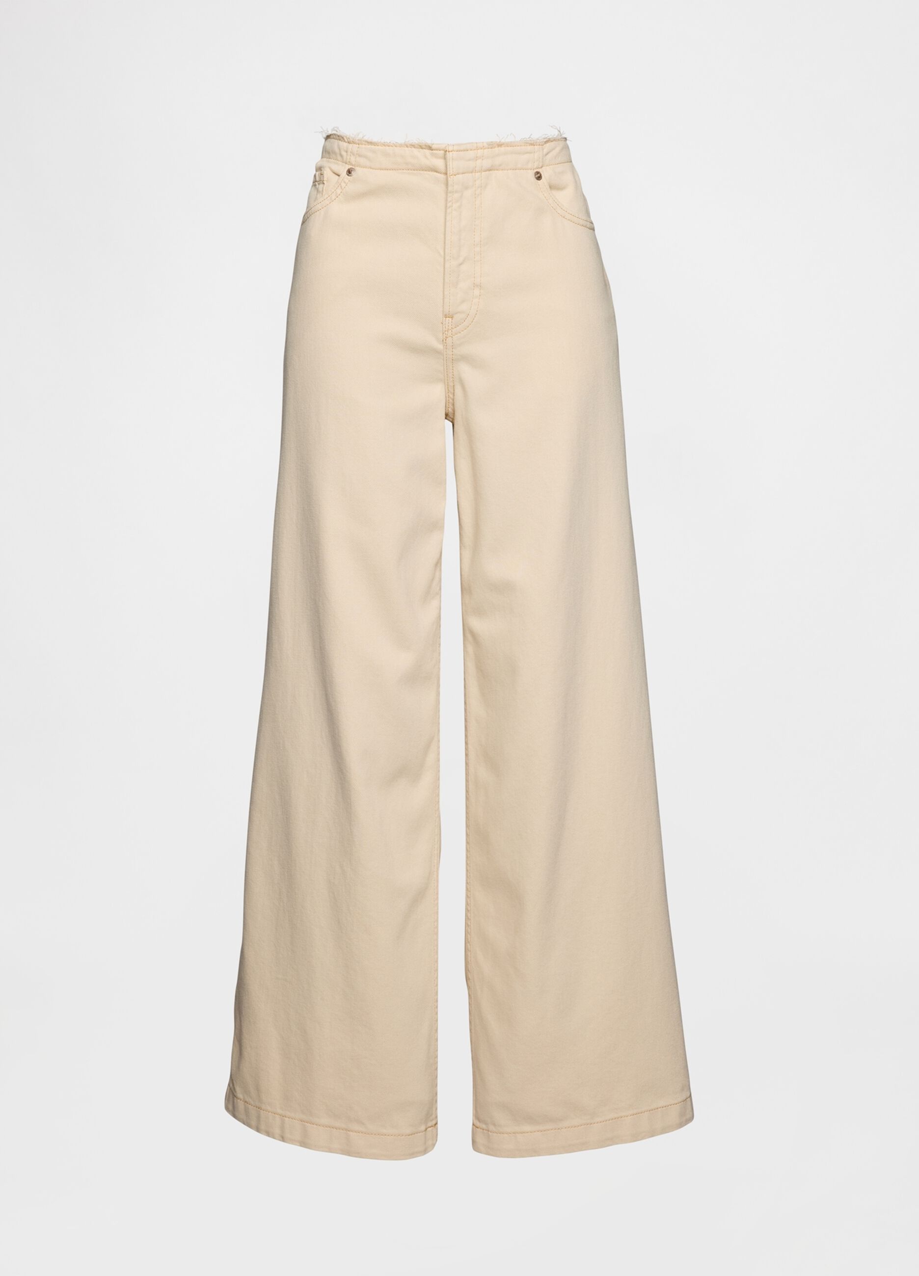 Beige Flared Trousers in Cotton and Lyocell