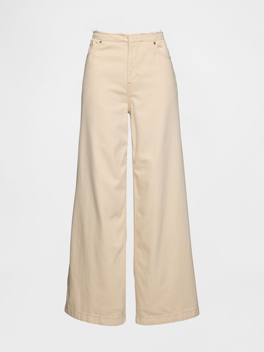 Beige Flared Trousers in Cotton and Lyocell_5